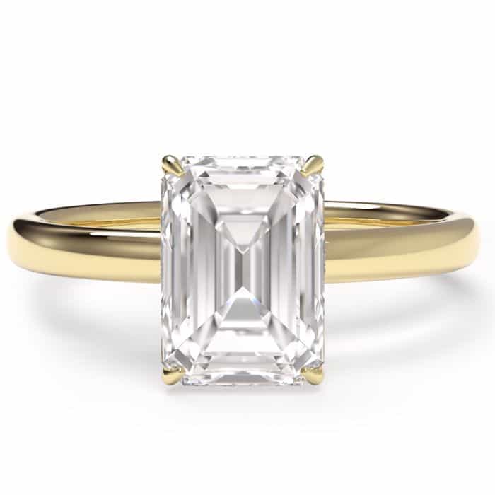 Top View of an emerald cut Gold Diamond ring