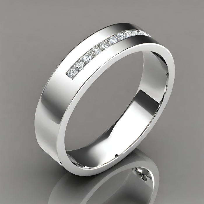 Gents single row channel set diamond wedding band