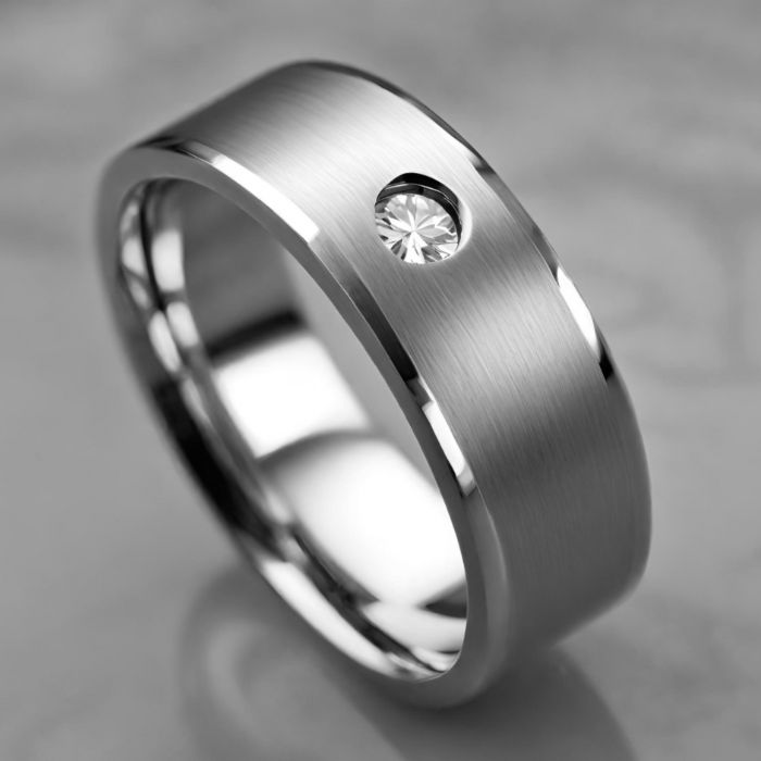Mens single stone brushed finish wedding ring platinum