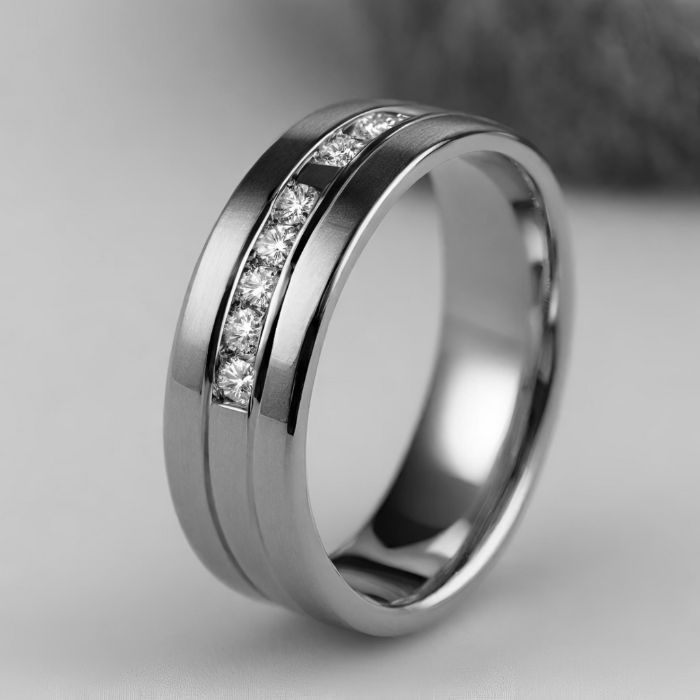 mens 50% diamond set wedding platinum