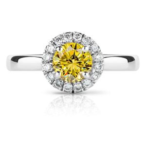 Fancy Intense Rounc cut Yellow Diamond Halo top view