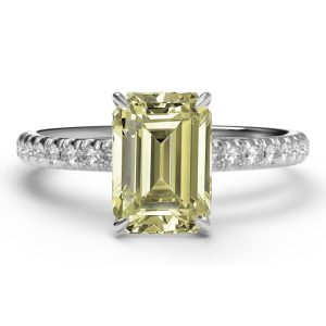 yellow diamond emerald cut diamond shoulder engagement ring