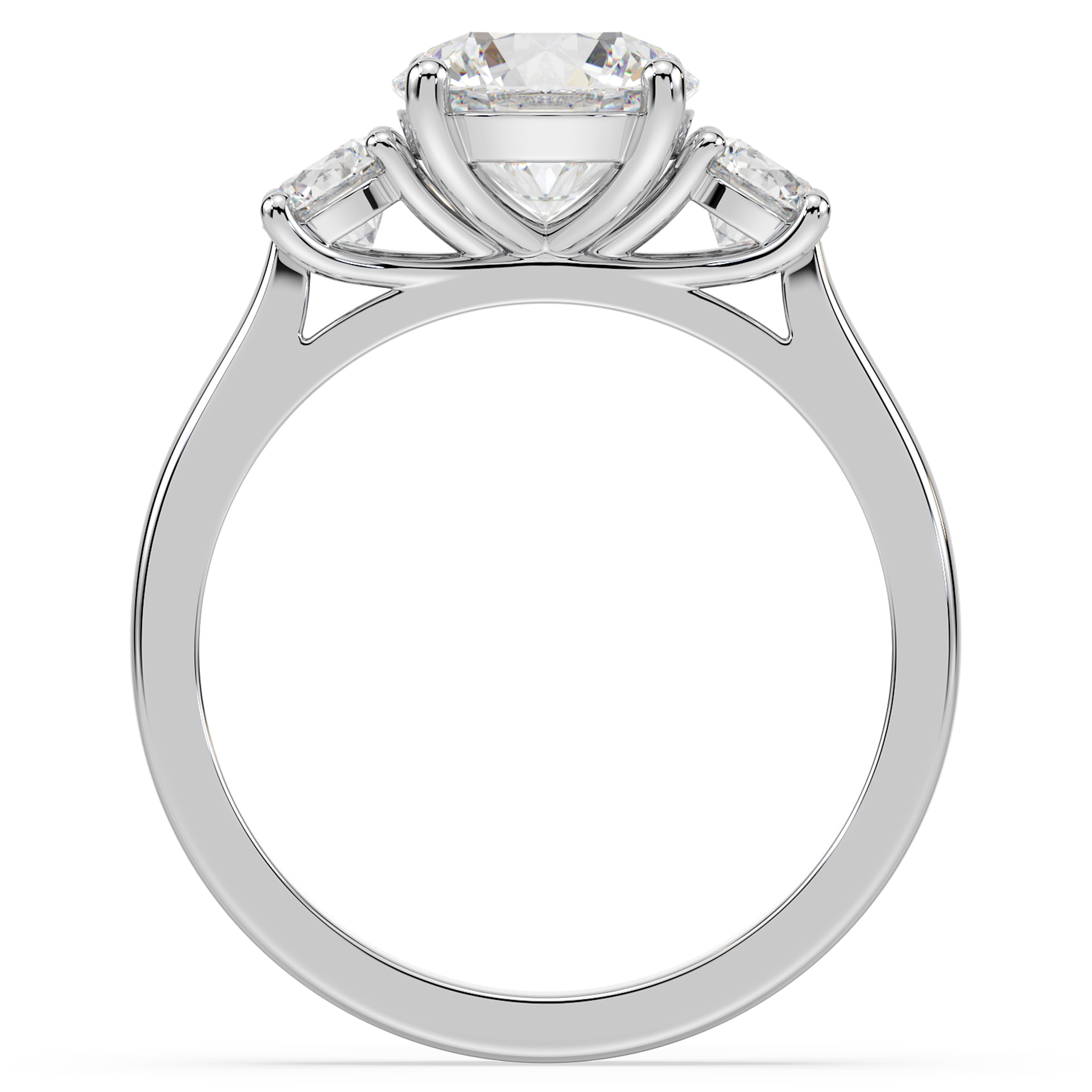 platinum three stone diamond trilogy engagement ring with three round brilliant cut diamonds front vi