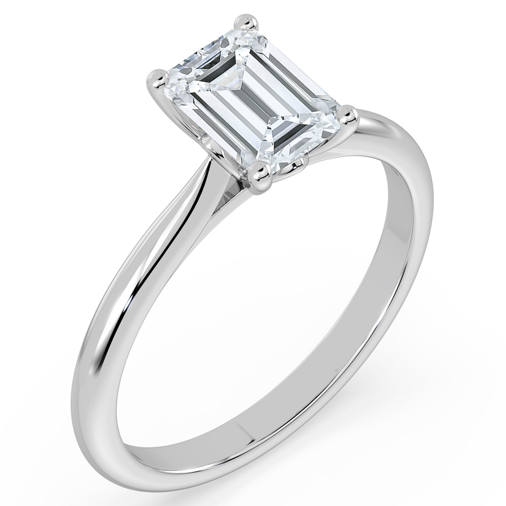 white Gold and Platinum Emerald Cut Diamond Solitaire Engagement Ring