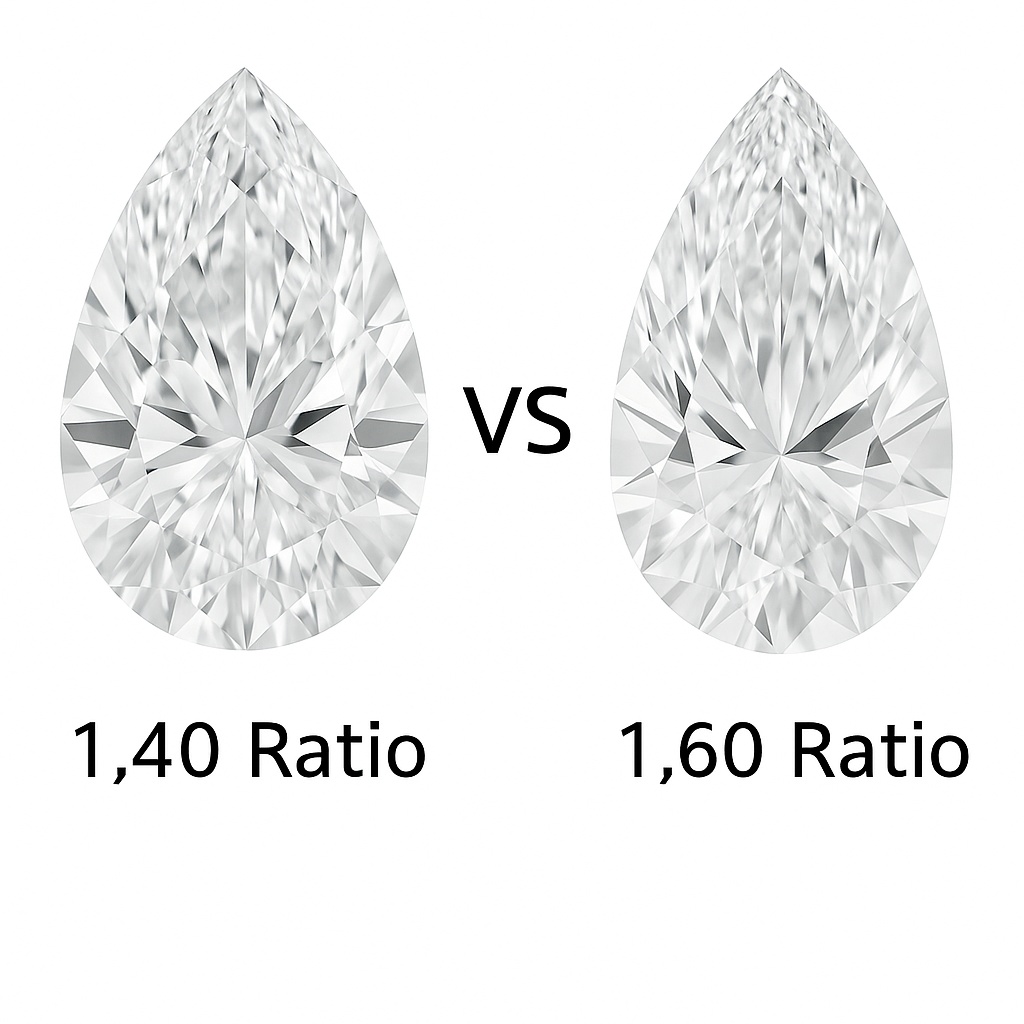 1.40 ratio pearshape diamond vs a 1.60 ratio pear shape diamond