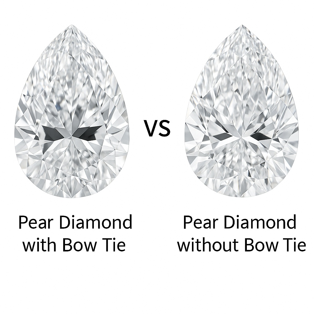 Pear shape diamond visible bow tie vs minimal bow tie