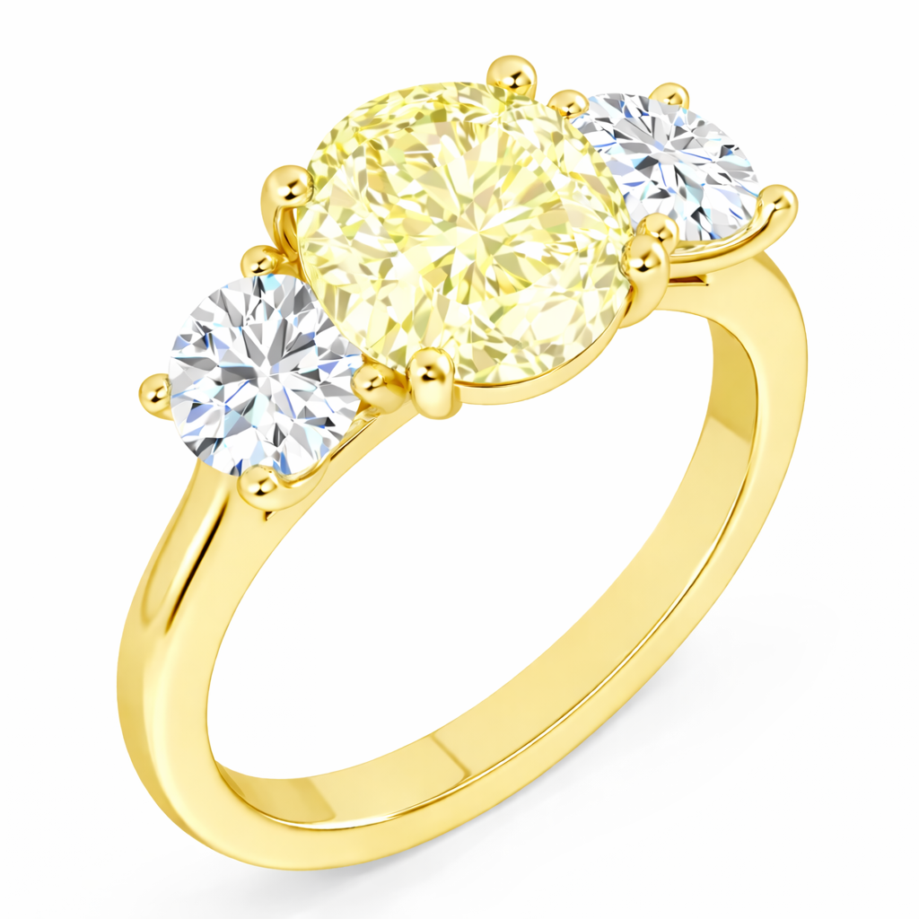 2ct Diamond Ring Trilogy - Fancy light round yellow diamond in 18k yellow gold