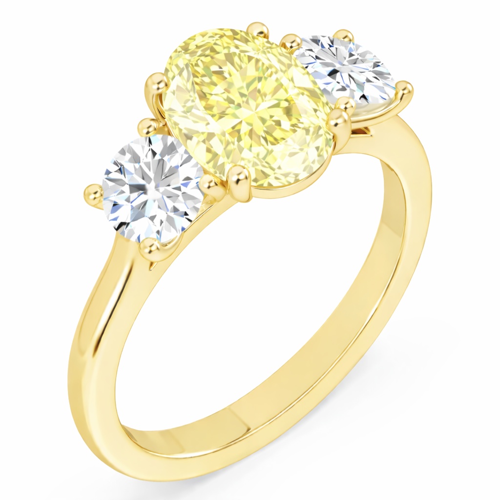 Yellow Gold Diamond Ring Trilogy - Fancy light oval yellow diamond front view