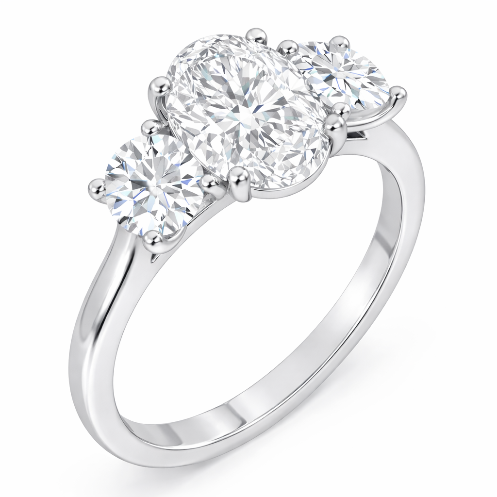 Platinum Lab gorwn Diamond Trilogy Engagement ring with an Oval Centre diamond