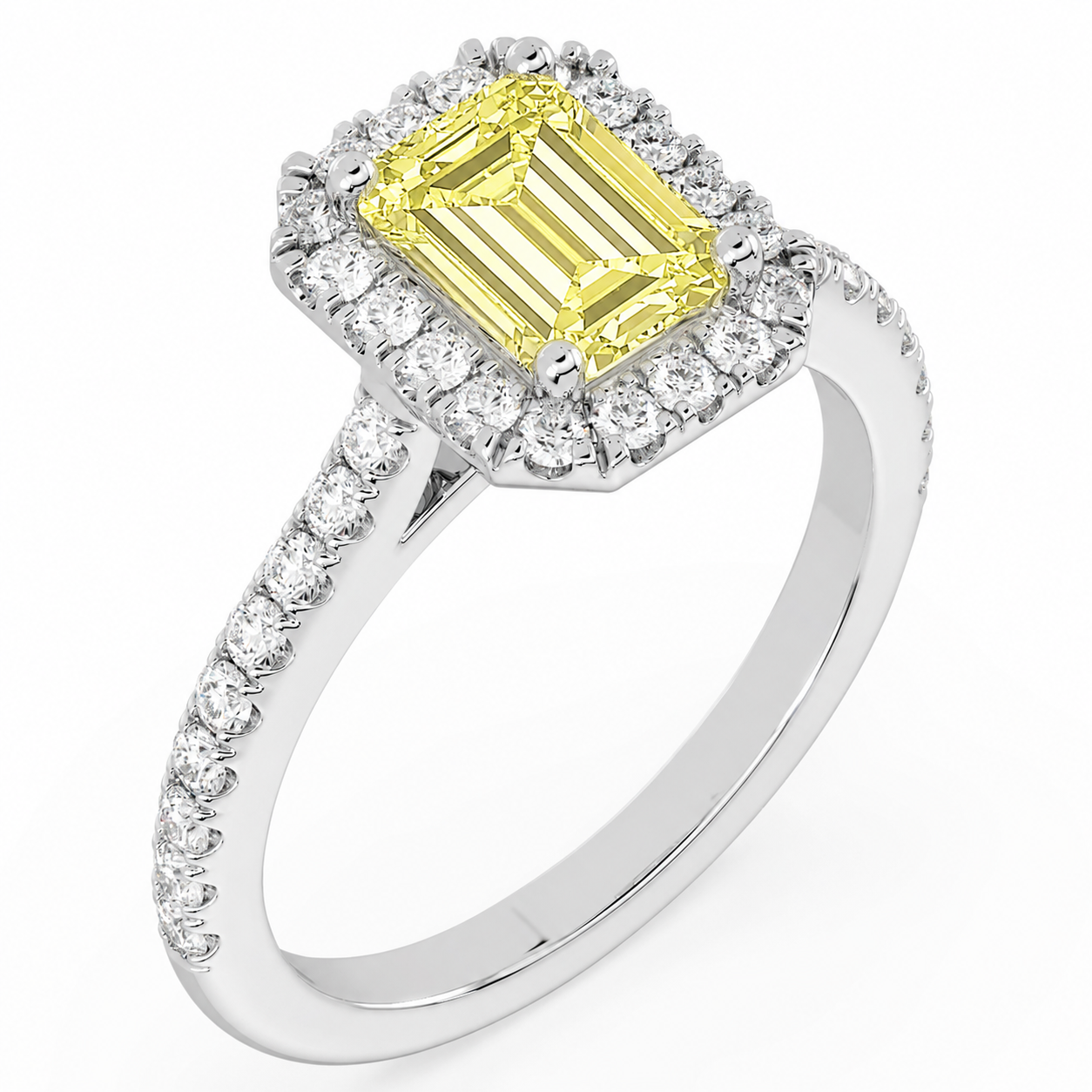 Emerald Halo with a yellow dimaond Centre (Lab grown) Engagement ring